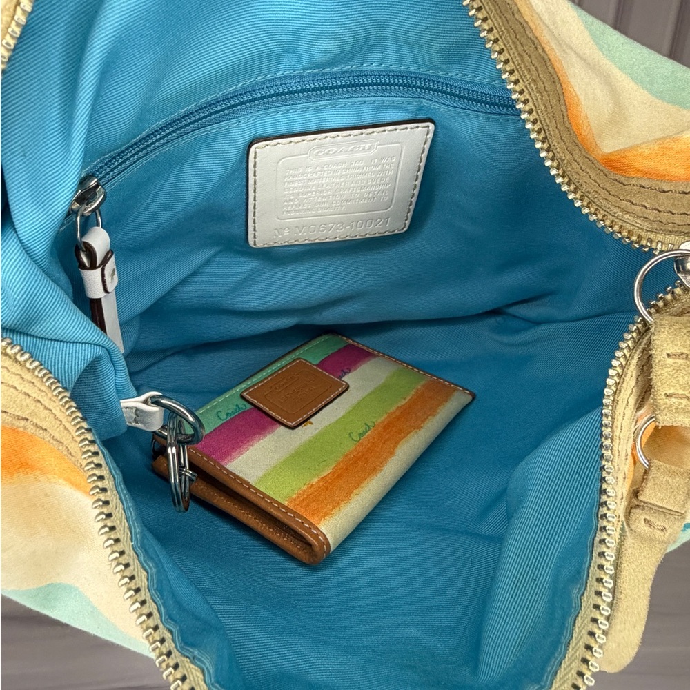 Coach Multicolor Striped Canvas Shoulder Hobo Bag & Matching Card Holder Set - Picture 12 of 13